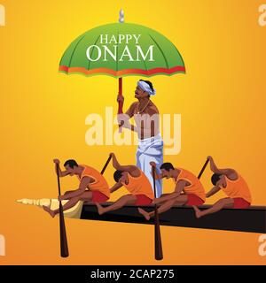 Happy onam Grüße mit kerala Fledermaus Rennen Stock Vektor