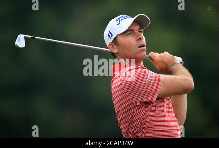 Frankreichs Julien Guerrier am dritten Tag der englischen Meisterschaft im Hanbury Manor Marriott Hotel and Country Club, Hertfordshire. Samstag, 8. August 2020. Siehe PA Geschichte GOLF Ware. Bildnachweis sollte lauten: Adam Davy/PA Wire. EINSCHRÄNKUNGEN: Redaktionelle Nutzung, Keine kommerzielle Nutzung. Stockfoto