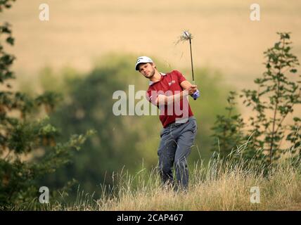 Der belgische Thomas Detry am dritten Tag der englischen Meisterschaft im Hanbury Manor Marriott Hotel and Country Club, Hertfordshire. Samstag, 8. August 2020. Siehe PA Story Golf Ware. Bildnachweis sollte lauten: Adam Davy/PA Wire. EINSCHRÄNKUNGEN: Redaktionelle Nutzung, Keine kommerzielle Nutzung. Stockfoto