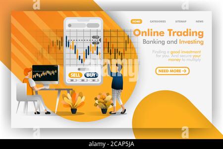 Forex Online-Handel, Banking, Investment Vektor Illustration Konzept, Menschen bestimmen Investitionen. Einfach zu verwenden für Website, Banner, Landing Page, bro Stock Vektor