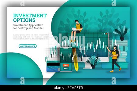 Flache Illustrationen für führende Investmentfonds-Unternehmen bieten Optionen zu beantworten, wie man Geld zu investieren. Investing für Anfänger mit Buy-Aktien verwendet strat Stock Vektor