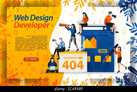 Web-Design-Entwickler. Erstellen Sie eine Website. Erstellen Sie Website. Verbessern Sie Netzwerk und Codierung, Konzept Vektor ilustration. Kann für Landing Page, Vorlage, ui, Stock Vektor