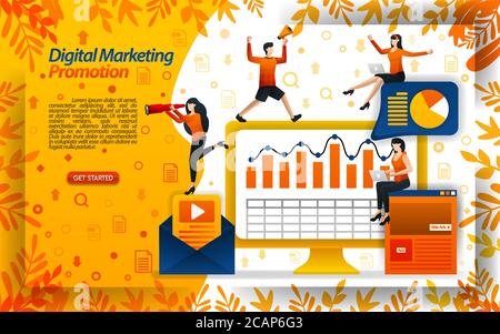 Steigern Sie den Umsatz mit digitalen Marketing-Videos, Online-Werbeaktionen, E-Mail-Newsletter, Konzept Vektor-Ilustration. Kann für Landing Page, Vorlage, ui verwenden Stock Vektor