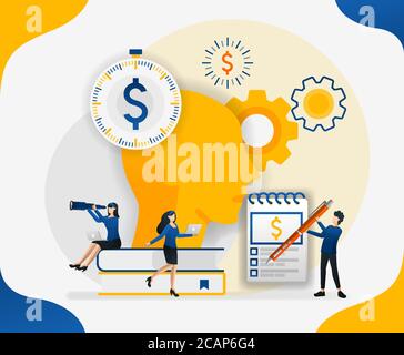 Brainstorming Kosten zu rationalisieren. Verwalten Finanzen. Machen Sie Gedanken im Kopf über Geld und Finanzen, Konzept Vektor Illustration. Kann für die Landung verwenden Stock Vektor