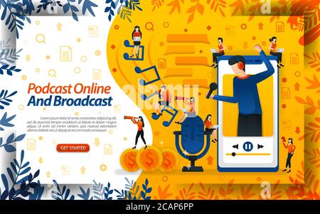 Online Influencer und Broadcast Streamer. Live-Podcast oder Online-Radio für Smartphone, Konzept Vektor-Ilustration. Kann für Landing Page, Vorlage, Stock Vektor