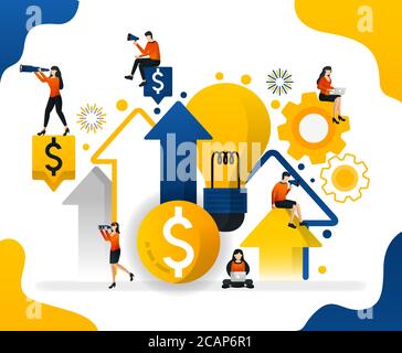 Auf der Suche nach Ideen im Geschäft. Erhöhen Sie Gewinne, um eine Menge Geld, Konzept Vektor Illustration. Kann für Landing Page, Vorlage, ui, Web, mobil verwenden Stock Vektor
