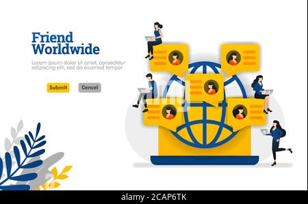 Freund weltweit für Community, Social Media, Parteien und Gruppen Vektor Illustration Konzept kann für, Landing Page, Vorlage, ui ux, Web, mobil verwendet werden Stock Vektor