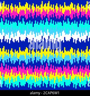 Abstrakter geometischer Hintergrund, festliches Muster mit schmelzenden Formen und Streifen. Helle und lebendige Farben der 80er, 90er Neon-Stil. Nahtloses Vektormuster Stock Vektor