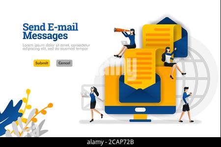 Senden von E-Mail-Nachrichten und Artikel von Ende zu Ende. Hüllkurven und Computer Vektor Illustration Konzept kann für, Landing Page, Vorlage, ui U verwendet werden Stock Vektor