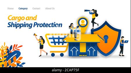 Shipping Services Schützen Sie alle Arten von Paketen und Fracht mit maximaler Sicherheit bis hin zur Kundenanhängung. Vektor-Illustration, Flache Icon-Stil Sui Stock Vektor