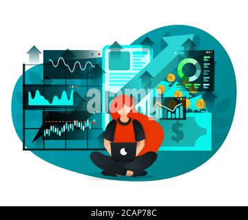 Studie Business mit Internet. Vektor flachbild Abbildung von Konzepten zur Landing Page, Web, Website, Homepage, mobile Apps UI/UX, Poster, Banner, Temp. Stock Vektor