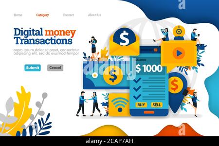 Digitale Geldtransaktion. Geld nur mit mobilem Smartfone senden und nehmen. Vektor flache Illustration Konzept, kann für, Landing Page, Vorlage, Stock Vektor