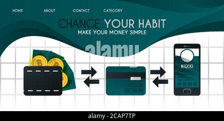 Machen sie ihre Geld und bitcoin mit einer Kredit- oder Debitkarte und leichter mit der Bargeldlosen Anwendung Vector Illustration Konzept einfacher, kann eingesetzt werden, w Stock Vektor