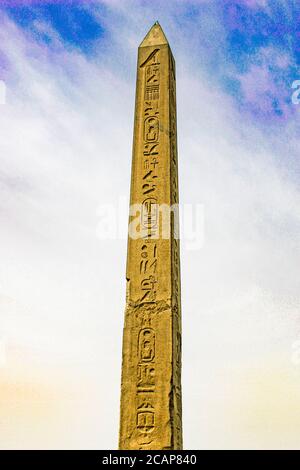 Ägypten, Kairo, Heliopolis, Freilichtmuseum, künstlerische Ansicht des Senusret I Obelisken. Stockfoto