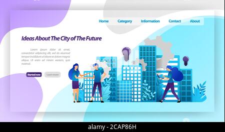 Ideen für eine bessere Stadt in der Zukunft, Smart City Mechanismus und Zusammenarbeit mit Handshaking. vektor-Illustration Konzept für Landing Page, ui ux, w Stock Vektor