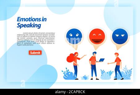 Vent und Chat mit Emojis und Emoticons. Menschen kommunizieren, Dialog, Diskussion, Probleme zu sprechen und Spaß. vektor-Illustration Konzept für die Landung p Stock Vektor