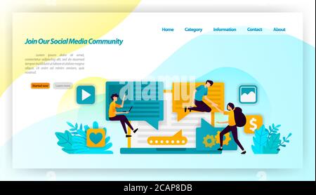 Treten Sie unserer Social-Media-Community. Menschen beeinflussen und laden Anhänger zu teilen und zu kommunizieren. Vektor-Illustration Konzept für Landing Page, ui ux, Stock Vektor