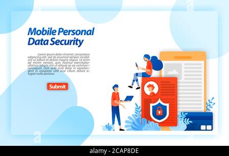 Schützen Sie persönliche Daten mobiler Benutzer, um Hacking und Missbrauch von Cyberkriminalität zu verhindern. Sperren und sichere private Daten. vektor-Illustration Konzept für die Landung Stock Vektor