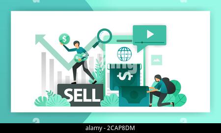 Verdienen Sie Geld online. Mobile Banking steigern Gewinne im Unternehmen, Investitionen durch den Verkauf von Aktien und ein Geschäft. vektor-Illustration Konzept für la Stock Vektor