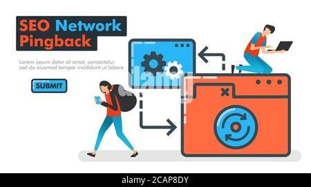 SEO Netzwerk Pingback Linie Vektor Illustration. Die Leute versuchen pinging auf Website-Netzwerk zu versuchen SEO-Optimierung und Leistung auf der Website und mobile Apps. Stock Vektor