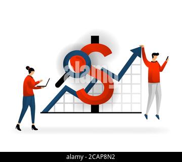 Geschäft und Förderung von Vektor-Illustration. Bestimmen Sie die Einnahmen aus den Keywords gekauft erhalten, Zahlungen auf Online-Aktionen, Marketing usi Stock Vektor