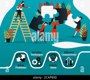 Die Menschen üben Teamarbeit, Führung durch die Anordnung Puzzle. Kann für, Landing Page, Vorlage, ui, Web, mobile App, Poster, Banner, Flyer, vecto verwenden Stock Vektor