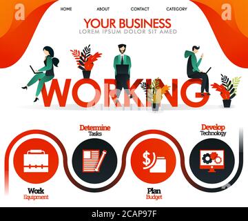 Die Menschen arbeiten auf dem Wort ARBEITEN. Kann für, Landing Page, Vorlage, ui, Web, mobile App, Poster, Banner, Flyer, Vektor-Illustration, online p verwenden Stock Vektor