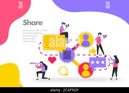 Share Illustrationskonzept, gemeinsame Nutzung von Arbeitsdateien und Dokumenten. Modernes flaches Design-Konzept für Landing Page-Website, mobile Apps ui ux, Bannerposter, f Stock Vektor
