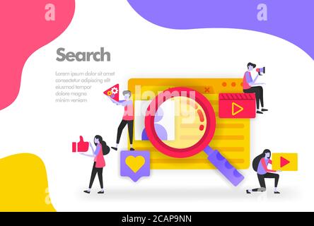 Suche Illustration Konzept, Blick auf Benutzer persönliche Daten. Modernes flaches Design-Konzept für Landing Page-Website, mobile Apps ui ux, Banner Poster, fliegen Stock Vektor