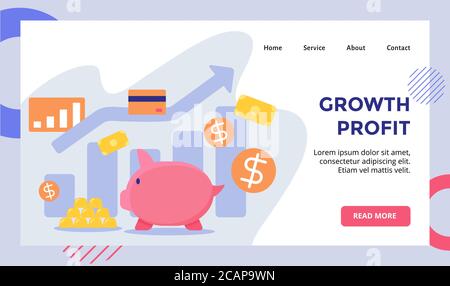 Wachstum Gewinn Sparschwein Bank Hintergrund von Gold Geld Dollar-Kampagne für Web-Website Home Homepage Landing Page Vorlage Banner mit flachen Stil Stock Vektor