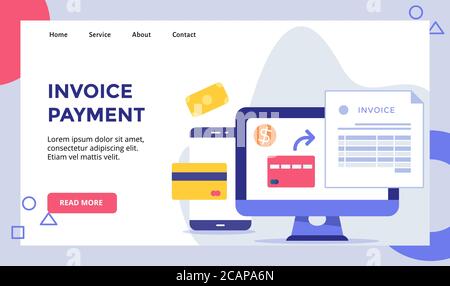 Nvoice Zahlung bankcard Dollar Rechnung auf Display Monitor Computer-Kampagne für Web-Website Startseite Landing Page Vorlage Banner mit flachen Stil Stock Vektor
