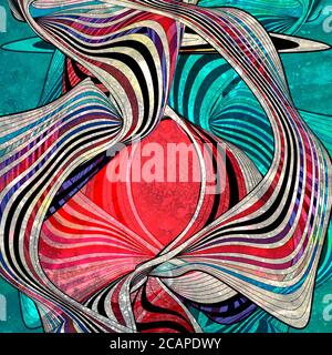 Abstrakter dynamischer Aquarellhintergrund mit Wellen und Linien Stockfoto