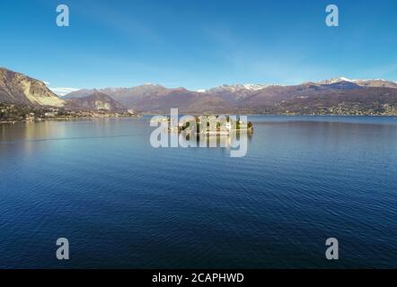 Landschaft des Lago Maggiore mit Insel Bella, ist eine der Borromäischen Inseln im Piemont von Norditalien, Stresa, Verbania Stockfoto