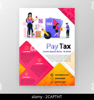 Steuern zahlen Online-Business-Poster mit flachen Cartoon-Illustration. Tax Flyer Business Broschüre Broschüre Magazin Cover Design Layout Raum für promo Stock Vektor