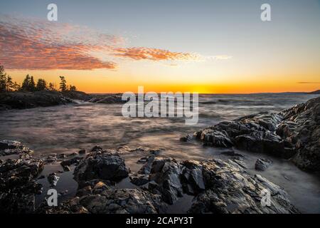 Sonnenuntergang über Lake Superior, Wawa, Ontario, Kanada Stockfoto