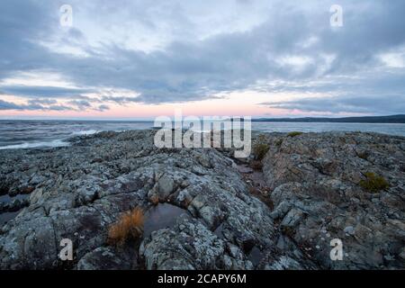 Felsvorbau mit Blick auf Lake Superior, Wawa, Ontario, Kanada Stockfoto