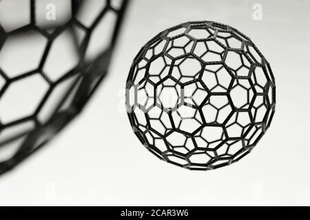 3D-Rendering von Fullerene Ball auf weißem Hintergrund Stockfoto