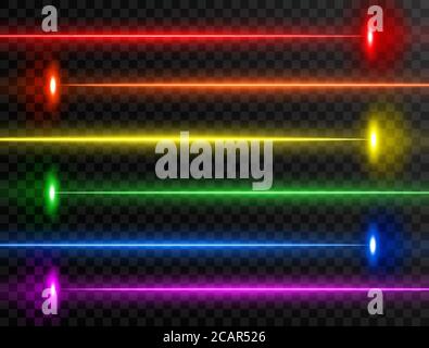 Laserstrahl-Set. Bunte Regenbogen Laserstrahl Sammlung isoliert auf transparentem Hintergrund. Neonlinien. Glow Party Laserstrahlen abstrakten Effekt. Hell Stock Vektor