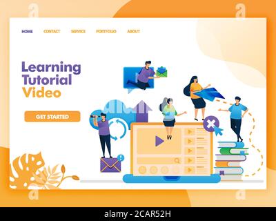 Landing Page Vektor-Design von Learning Tutorial Video. Einfach zu bearbeiten und anzupassen. Modernes flaches Designkonzept von Webseite, Webseite, Homepage, Mobile A Stock Vektor