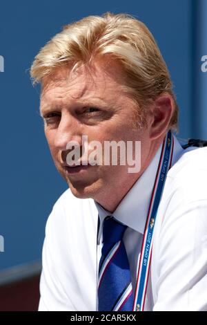 Queens, Vereinigte Staaten Von Amerika. September 2011. NEW YORK, NY - SEPTEMBER 09: Die deutsche Tennislegende Boris Becker nimmt 2011 am 9. September 2011 an den US Open im USTA Billie Jean King National Tennis Center in New York City Teil. Personen: Boris Becker Kredit: Storms Media Group/Alamy Live News Stockfoto