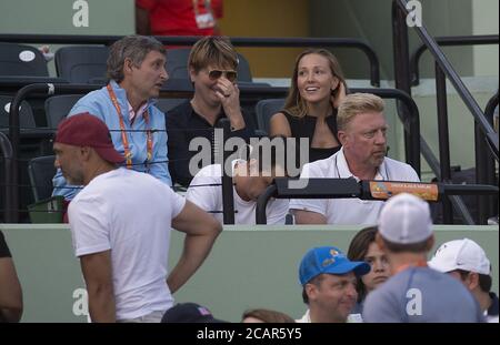 KEY BISCAYNE, FL - April 03: Jelena Djokovic, Boris Becker nimmt an Tag 12 der Miami Öffnen bei Crandon Park Tennis Center am 3. April in Key Biscayne, Florida 2015. Personen: Jelena Djokovic, Boris Becker Stockfoto