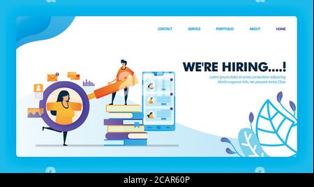 Wir stellen frische Graduate-Konzept-Design für Landing Page. Flache Cartoon-Charakter hält Lupe zu sehen Detail der Job-Bewerber-Daten. Kann Stock Vektor