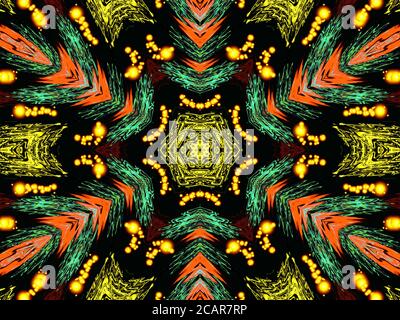 Gelb und orange Stern Abstract alten geometrischen mit Sternfeld und bunten Galaxie Hintergrund, Aquarell digitale Kunst Malerei und Mandala Grafik Stockfoto