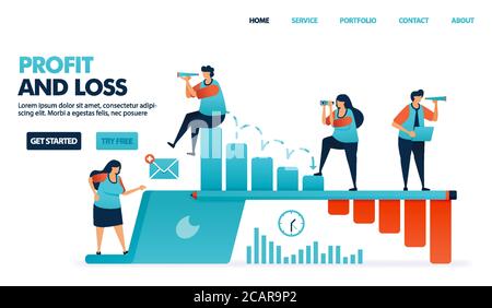 Gewinn und Verlust bei der Führung eines Unternehmens. Leistungsbericht des Unternehmens. Risiko von Unternehmensausfällen. Menschen Aufmerksamkeit auf Leistung Rückgang barchart. Mensch i Stock Vektor