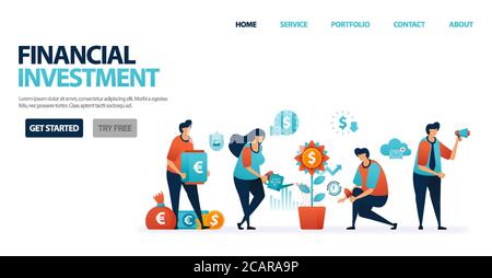 Finanzielle Investitionen mit Bankeinlagen und Investmentfonds zur Vereinfachung der Investitionen. Bankkredit mit leichten Bankzinsen für Unternehmenskredite. Investieren für Stock Vektor