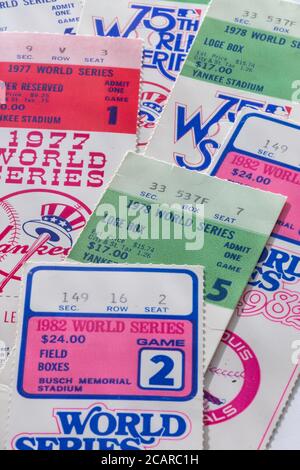 Stillleben, Vintage World Series Baseball Tickets, USA Stockfoto