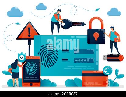 Fingerabdruckerkennung für Benutzer-id-Sicherheit. Fingertouch-Scanner-App, um persönliche Daten zu sichern. Cyber-Sicherheit Schutz Ident Stock Vektor