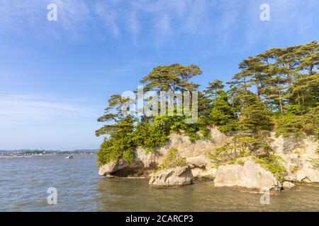 Godaido, einem kleinen Tempel Halle auf einer kleinen Insel in Maebashi. Es ist bekannt als Matsushima Bay, einer der drei Ansichten von Japan. Präfektur Miyagi, Japan Stockfoto