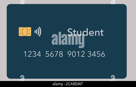Eine Studentenkreditkarte ist isoliert auf einem hellen Hintergrund zu sehen. Es ist eine verspottete oder generische Karte. Es ist ein etwa ein Dutzend verschiedener Arten von Kreditkarten AV Stockfoto