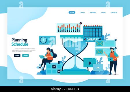 Landing Page des Planungsplans. Managementprozess zur Festlegung von Richtlinien, Verfahren, Dokumentation für Planung, Entwicklung, Verwaltung, Ausführung Stock Vektor